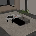 Modern Coffee Table With Marble Top Metal Legs And Green Plant On Woven Rug