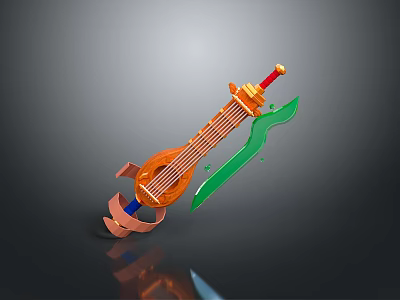 Colorful Decorative Household Item With Lute Shape Orange Green And Red Accents 3d model