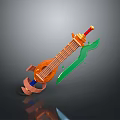 Colorful Decorative Household Item With Lute Shape Orange Green And Red Accents