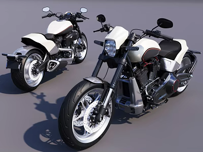 Two Modern White Motorcycles With Sleek Design And Stylish Details 3d model