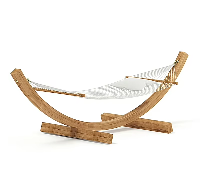 Comfortable Hammock Featuring Curved Wooden Stand White Mesh And Soft Cushion 3d model Comfortable Hammock Featuring Curved Wooden Stand White Mesh And Soft Cushion 3d model