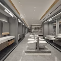 Modern Spacious Corridor With Bright Lighting Marble Floor And Wooden Decor Gray Tone Interior Design