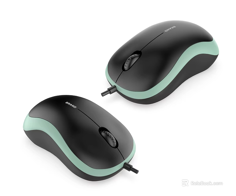 Two A4TECH Wired Computer Mice with Black and Light Green Edges Design 3d model 