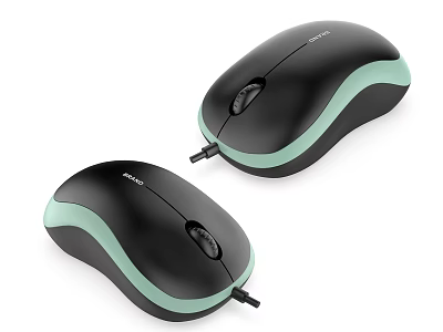 Two A4TECH Wired Computer Mice with Black and Light Green Edges Design 3d model