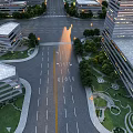 Birds Eye View Urban Planning with Modern Buildings Wide Roads and Green Spaces