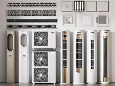 Modern Air Conditioners And Fans Featuring Standing Wall Mounted Units And Grilles 3d model