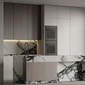 Modern Kitchen Interior Featuring Marble Countertop And Sleek Wooden Cabinets 3d model