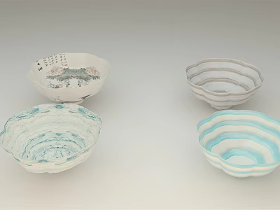 Ceramic Bowl Set With Different Colorful Patterns For Kitchen Dining Table 3d model