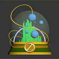 Transparent Sphere Decoration With Green Structure Golden Wires Blue Spheres And Green Gold Base