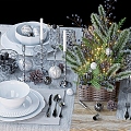 Modern Tableware Combination Christmas Tree Spruce Nobliss Branch 3d model