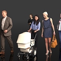 Family stroller mother mother dialogue foreigners elderly Asians party crowd line many men and women scene atmosphere 3d model