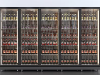 Modern Wine Cooler With Multiple Glass Doors Neatly Arranged Various Wine Bottles Inside 3d model