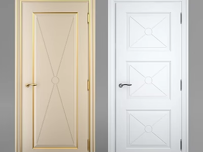 Beige And White Swing Doors With Gold Frame And Geometric Pattern Design For Home Interior 3d model