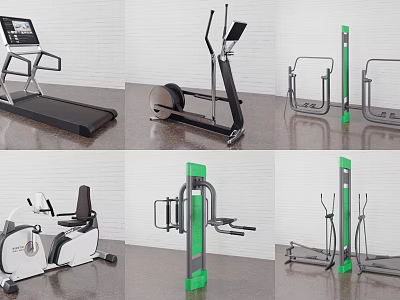 Fitness Sports Equipment Collection With Treadmill Elliptical Trainer And Strength Machines 3d model