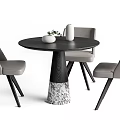 Round Dining Table Set With Gray Upholstered Chairs Marble Base Decorative Items 3d model