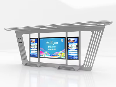 Modern Bus Station Shelter With Digital Display Screens And Information Boards 3d model