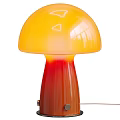 Mushroom Shaped Table Lamp with White Lampshade and Transparent Gray Ribbed Base for Modern Decor