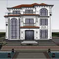 Elegant Detached Villa With White Exterior Large Windows Balcony Black Door And Pool