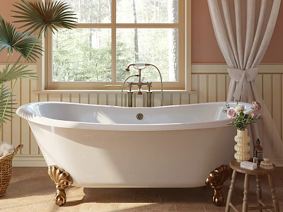Elegant Vintage Freestanding Bathtub In Bright Bathroom With Natural Light 3d model