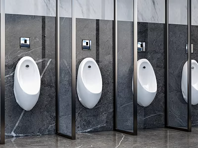Modern Public Toilet Interior With White Urinals Marble Walls And Stalls 3d model