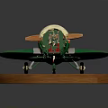 Vintage Green And White Propeller Passenger Airplane Model On Wooden Base