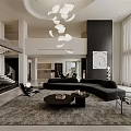 Modern Living Room Interior With Black L shaped Sofa Round Coffee Table And Abstract Painting