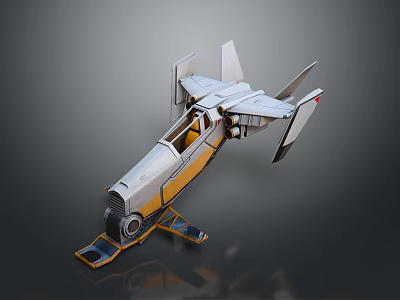 Futuristic Silver And Yellow Aircraft Model With Wings Cockpit And Landing Gear 3d model