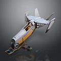 Futuristic Silver And Yellow Aircraft Model With Wings Cockpit And Landing Gear