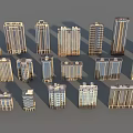 3D Model of Modern Residential Buildings with Various Designs and Grouped Layout