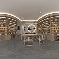 Specialty Store Interior With Modern Shelves Displayed Products Central Tables Chairs And Bright Lighting