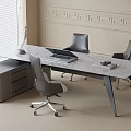 Modern Workspace Featuring Marble Top Table And Gray Office Chairs