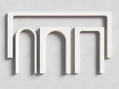 White Geometric Building Components With Arched And Rectangular Frames On Gray Background 3d model