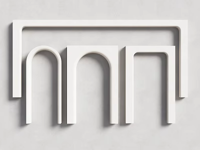 White Geometric Building Components With Arched And Rectangular Frames On Gray Background 3d model