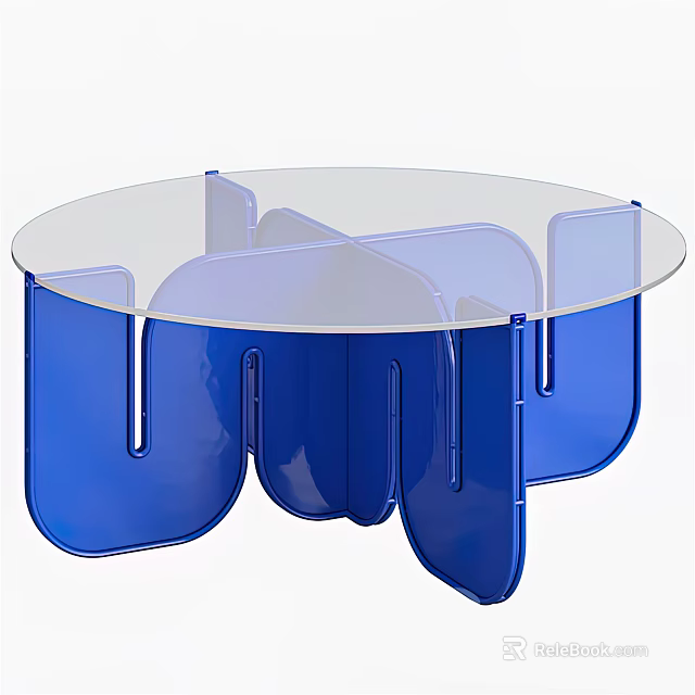 Modern Glass Top Coffee Table With Blue Curved Base And Contemporary Design Elements 3d model 