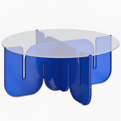 Modern Glass Top Coffee Table With Blue Curved Base And Contemporary Design Elements 3d model