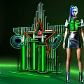 Red Bull Interactive Zone Featuring Dance Performance Neon Lights Star Decor And Green Background