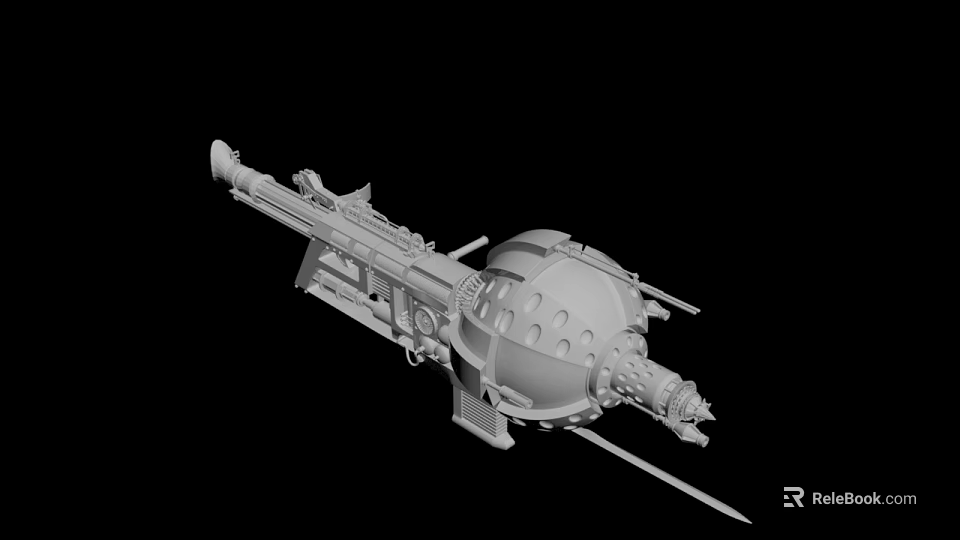 Intricate Sci Fi Mechanical Device 3D Render With Long Cannon And Gear Components 3d model 