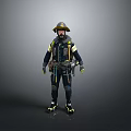 Firefighter In Full Protective Gear With Helmet And Safety Equipment Standing
