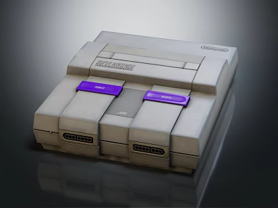 Retro Super Nintendo Entertainment Console With Gray Design Purple Buttons And Controller Ports 3d model