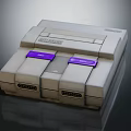 Retro Super Nintendo Entertainment Console With Gray Design Purple Buttons And Controller Ports