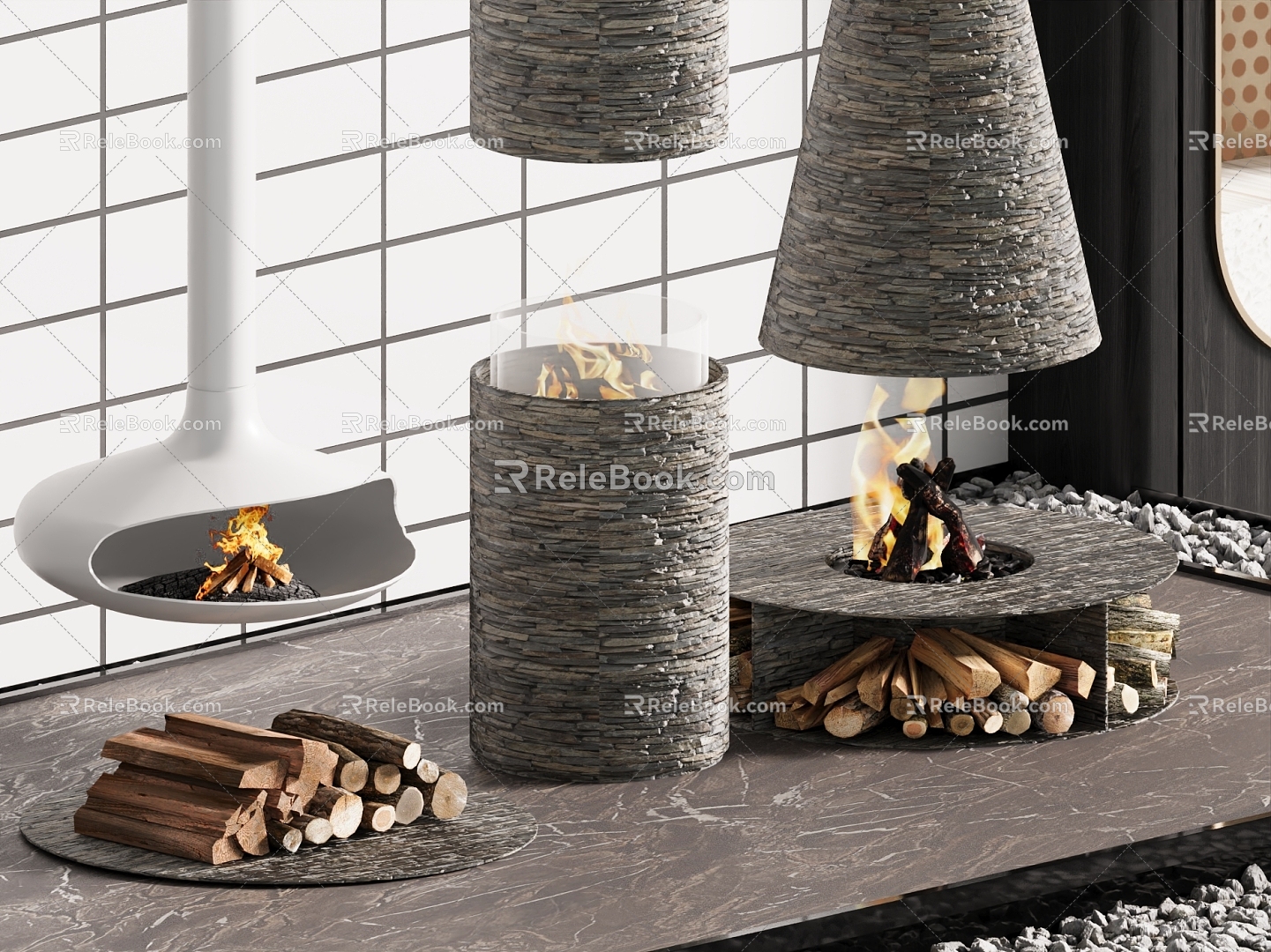 Modern Fireplace Electronic Flame Stove 3d model