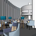 Modern Hotel Lobby Interior With Circular Wooden Reception Desk Pendant Lights And Green Plants