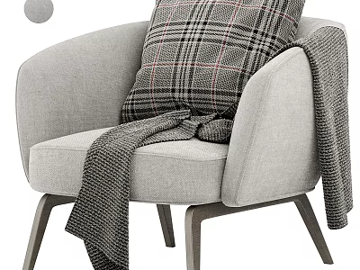 Cozy Modern Light Gray Upholstered Single Sofa With Plaid Cushion And Draped Blanket 3d model