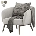 Cozy Modern Light Gray Upholstered Single Sofa With Plaid Cushion And Draped Blanket