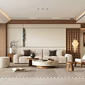 Modern Living Room Interior With Light Sofa Round Coffee Table Wooden Wall And Neutral Carpet