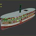 Red White Steamboat BANCOMA With Chimney And Two Level Decks 3d model