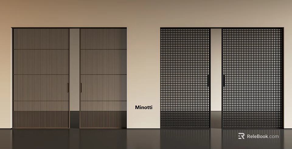 Minetti Modern Sliding Doors With Vertical And Grid Pattern Designs For Interior 3d model 