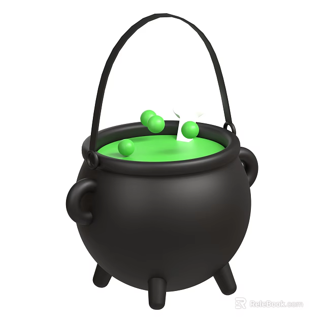 Decorative Ornament Set With Black Cauldron Green Liquid And Green Balls 3d model 