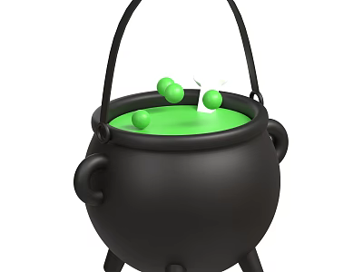 Decorative Ornament Set With Black Cauldron Green Liquid And Green Balls 3d model