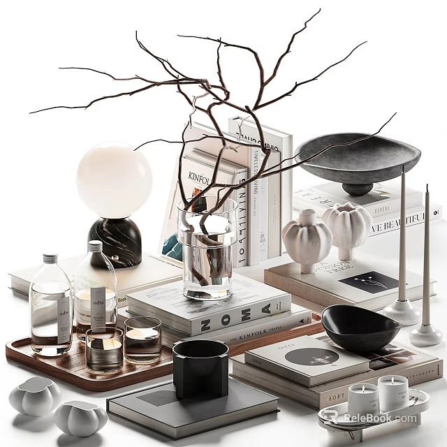 Elegant Modern Tea Set With Ceramic Teacups And Wooden Tray For Home Decor 3d model 